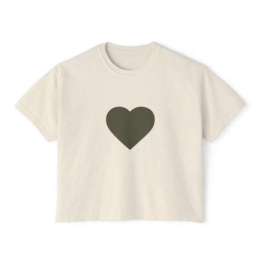 Heart Print Women's Boxy Tee, Casual Shirt, Gift for Her, Summer Fashion, Relaxed Fit Top, Everyday Wear