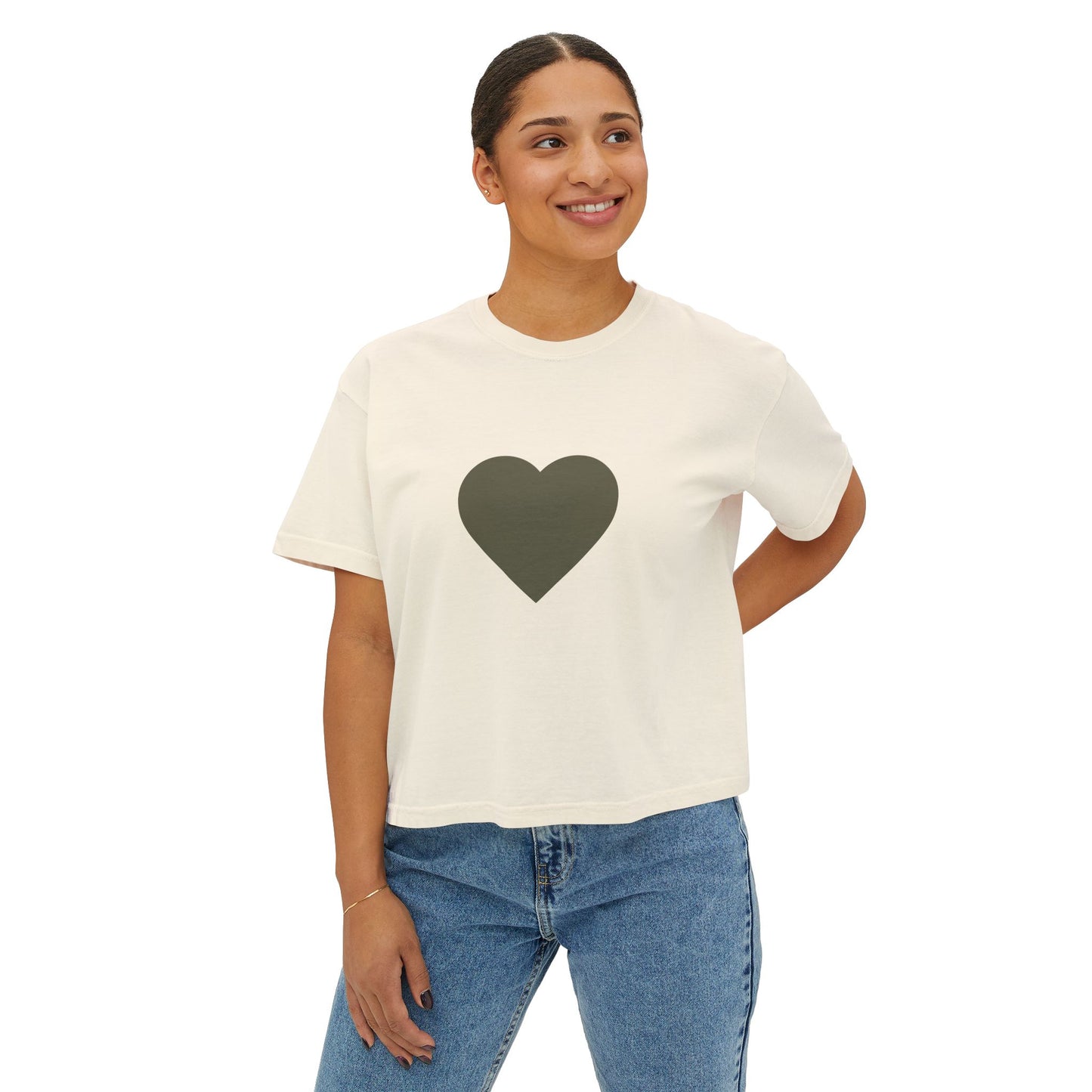 Heart Print Women's Boxy Tee, Casual Shirt, Gift for Her, Summer Fashion, Relaxed Fit Top, Everyday Wear